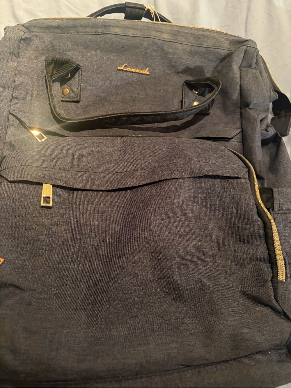 Lovesac Navy Women's Canvas Backpack/tablet bag with Gold Accents